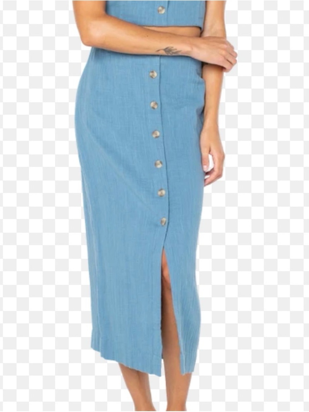 Roxy Blue Button-Front Midi Skirt